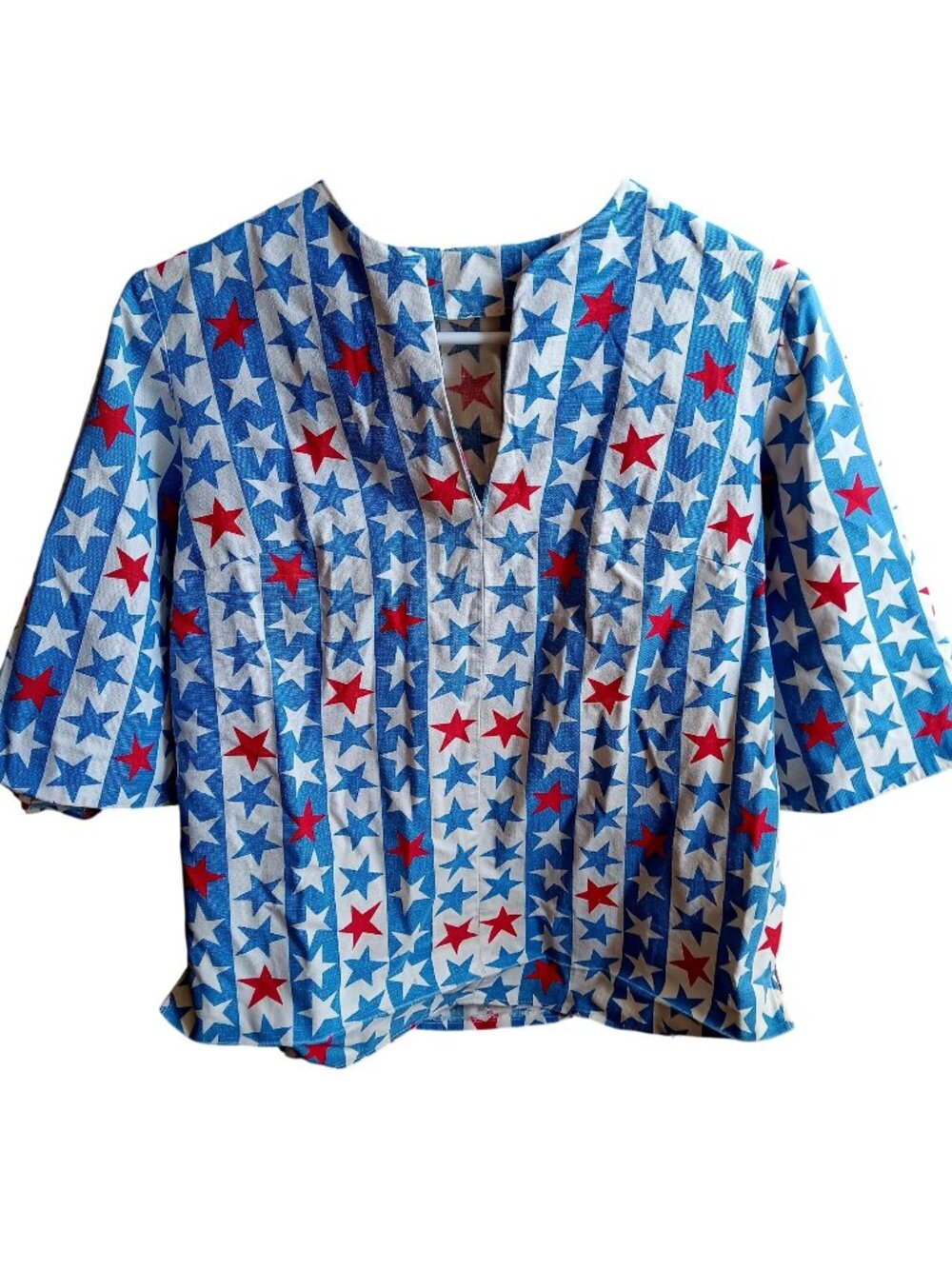 True Vintage Hippy Peasant Top Medum 1970's USA Flag Stars Stripes Blouse